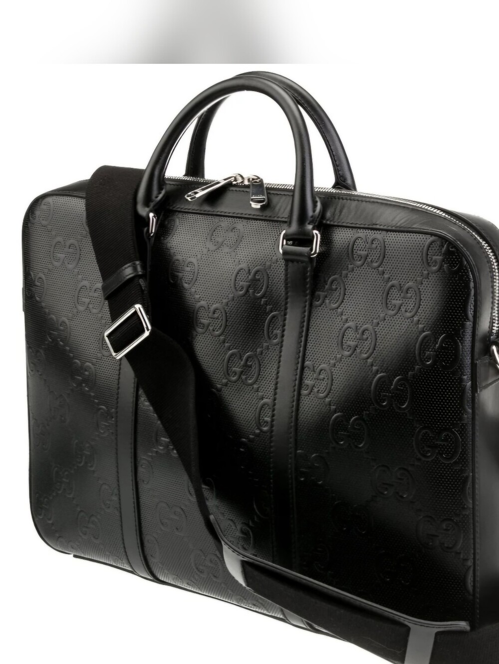 Gucci Black Embossed Leather Briefcase with Detachable Strap